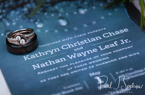 A look at Nate & Kaytii's wedding rings and invitation prior to their May 2018 wedding ceremony at Meadowbrook Inn in Charlestown, Rhode Island.
