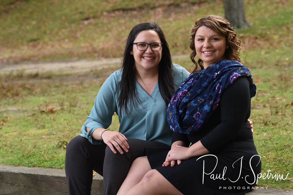 Brittany & Alisa pose for a photo during their October 2018 engagement session at Roger Williams Park in Providence, Rhode Island.