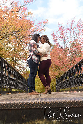 Brittany & Alisa pose for a photo during their October 2018 engagement session at Roger Williams Park in Providence, Rhode Island.