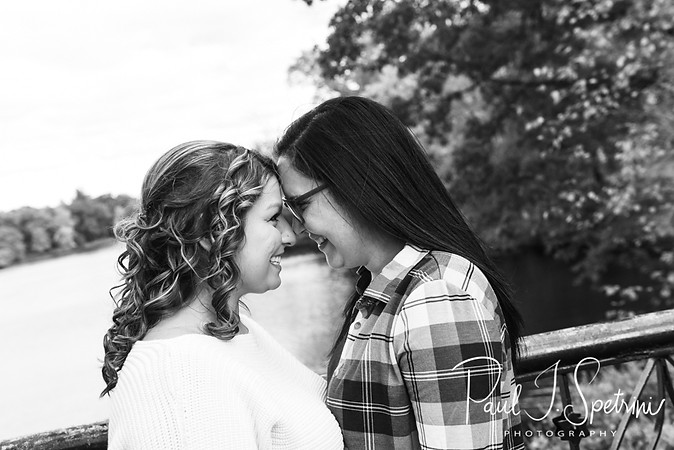 Brittany & Alisa pose for a photo during their October 2018 engagement session at Roger Williams Park in Providence, Rhode Island.