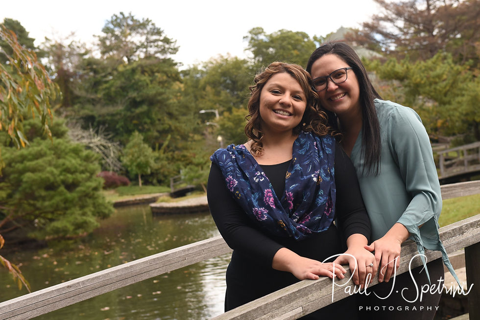 Brittany & Alisa pose for a photo during their October 2018 engagement session at Roger Williams Park in Providence, Rhode Island.