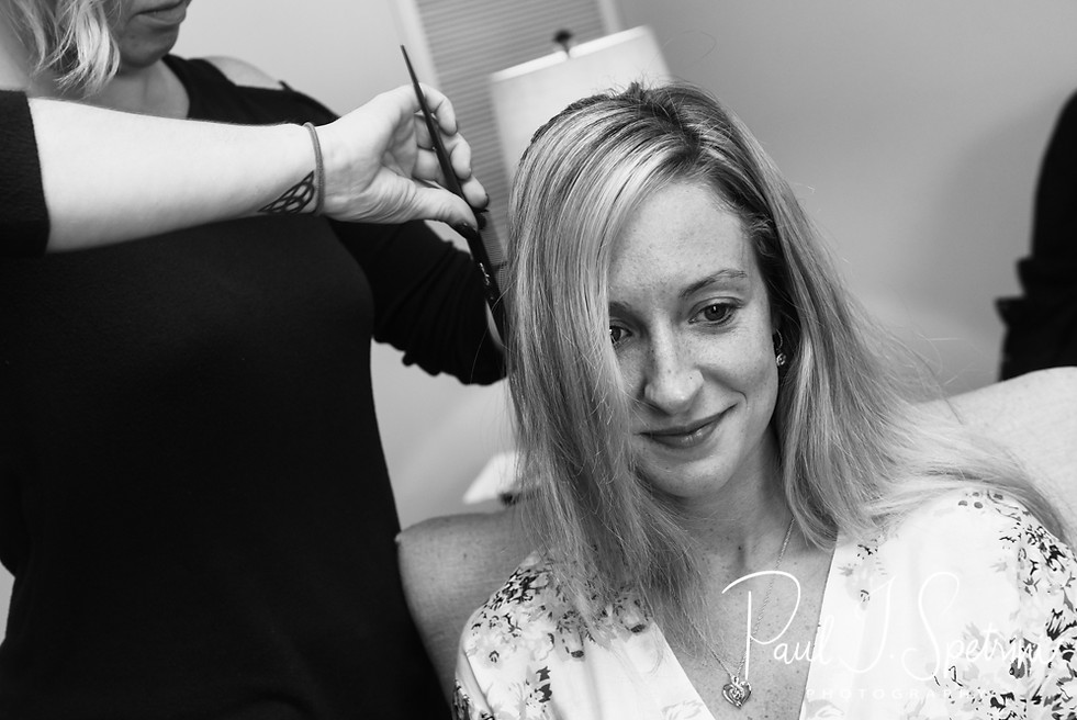 Nicole has her hair done during her bridal prep session at the Publick House Historic Inn in Sturbridge, Massachusetts.