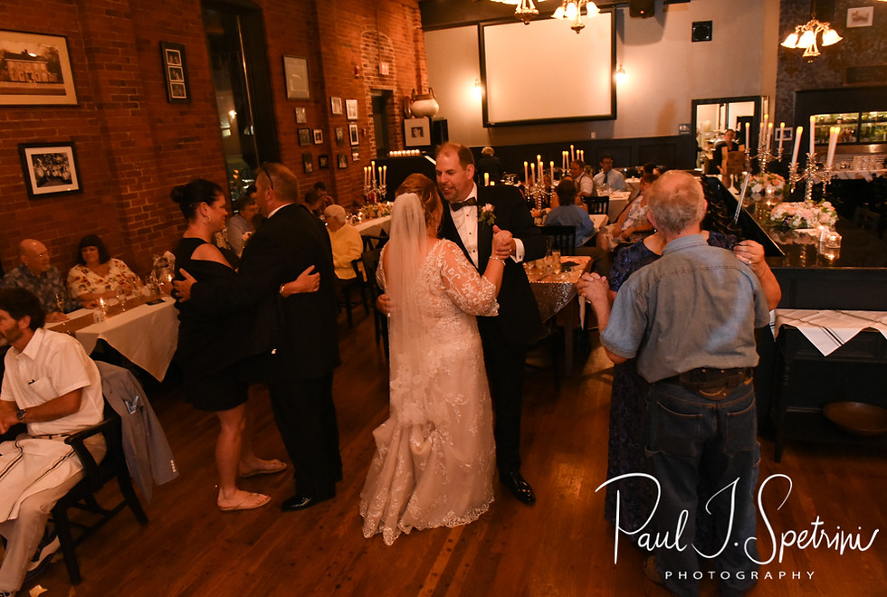 Patti & Bob dance with guests during their August 2018 wedding reception at the Olde Colonial Cafe in Norwood, Massachusetts.
