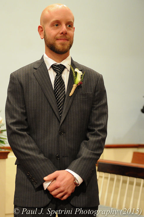 Mike waits at the alter for Emma to arrive during their November 2015 wedding at the Publick House in Sturbridge, Massachusetts.