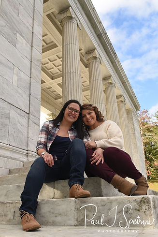 Brittany & Alisa pose for a photo during their October 2018 engagement session at Roger Williams Park in Providence, Rhode Island.