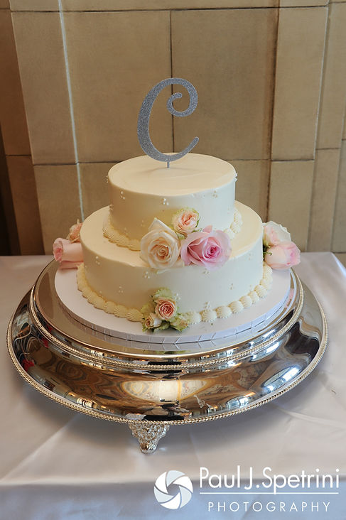 A look at Amy and DJ's cake during their June 2016 wedding reception at Aldrich Mansion in Warwick, Rhode Island.