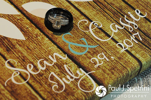 A look at Sean and Cassie's wedding rings and details prior to their July 2017 wedding reception at Rachel's Lakeside in Dartmouth, Massachusetts.