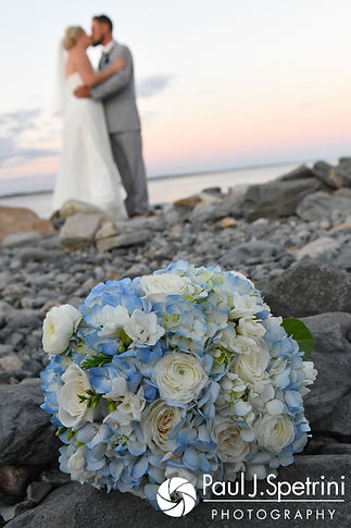 Jennifer and Robert pose for a formal photo following their September 2017 wedding ceremony at the town beach in Narragansett, Rhode Island.