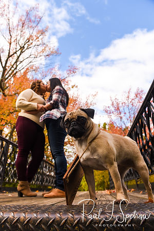 Brittany & Alisa pose for a photo during their October 2018 engagement session at Roger Williams Park in Providence, Rhode Island.