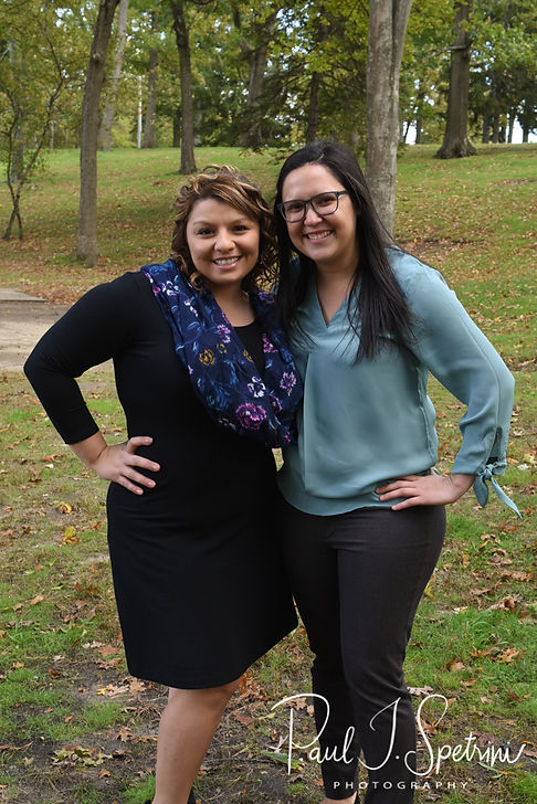 Brittany & Alisa pose for a photo during their October 2018 engagement session at Roger Williams Park in Providence, Rhode Island.