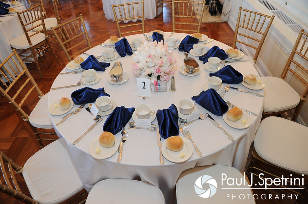 A look at the tables for Amy and DJ's June 2016 wedding reception at Aldrich Mansion in Warwick, Rhode Island.
