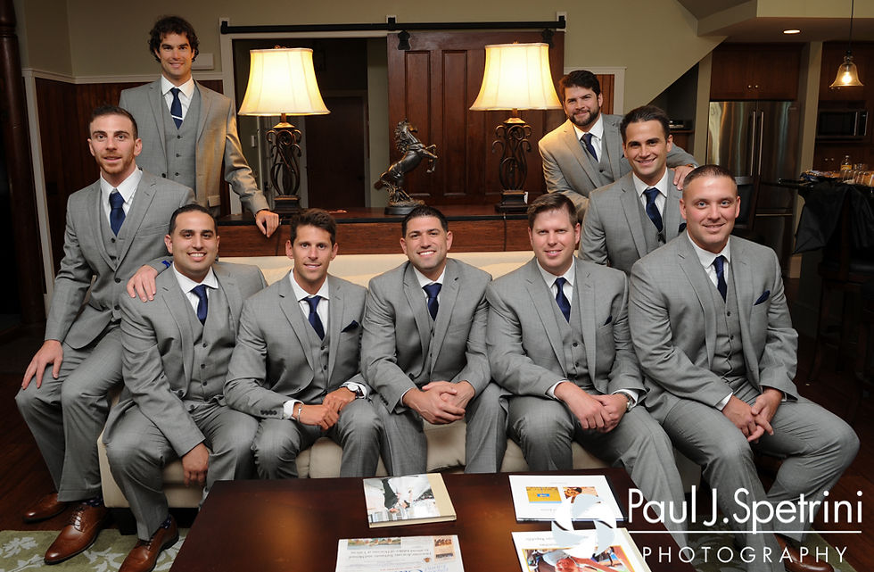 DJ and his groomsmen pose for a photo prior to his June 2016 wedding ceremony at St. Thomas More Church in Narragansett, Rhode Island.