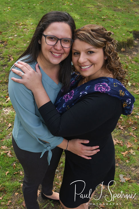 Brittany & Alisa pose for a photo during their October 2018 engagement session at Roger Williams Park in Providence, Rhode Island.