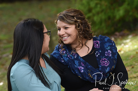Brittany & Alisa pose for a photo during their October 2018 engagement session at Roger Williams Park in Providence, Rhode Island.