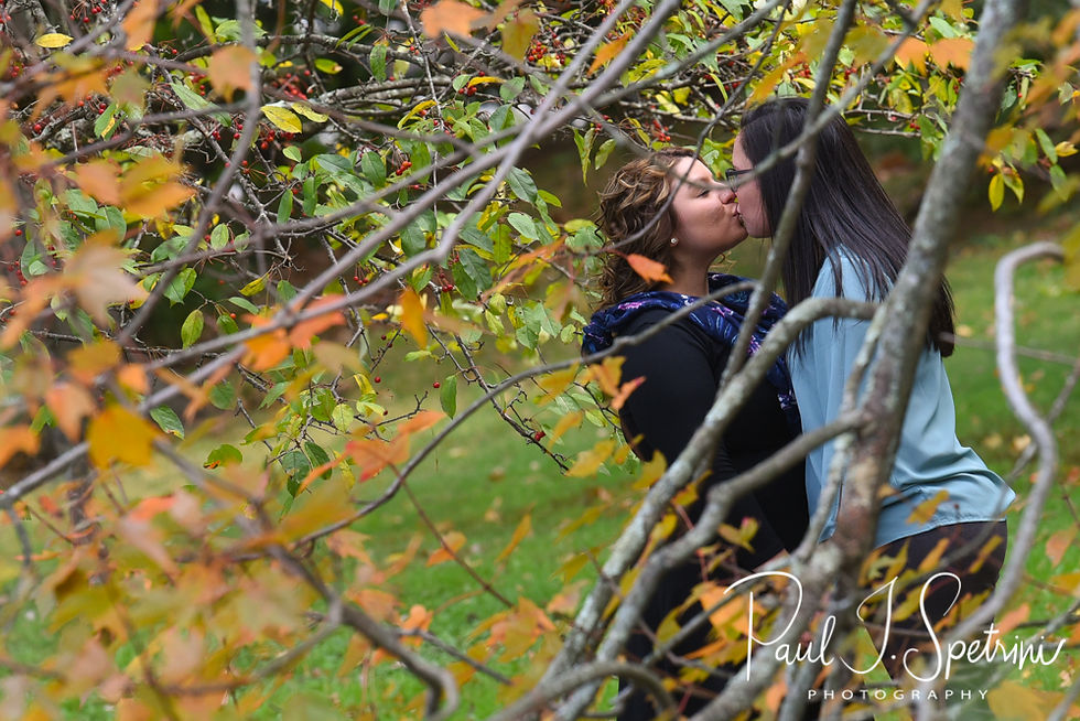 Brittany & Alisa pose for a photo during their October 2018 engagement session at Roger Williams Park in Providence, Rhode Island.