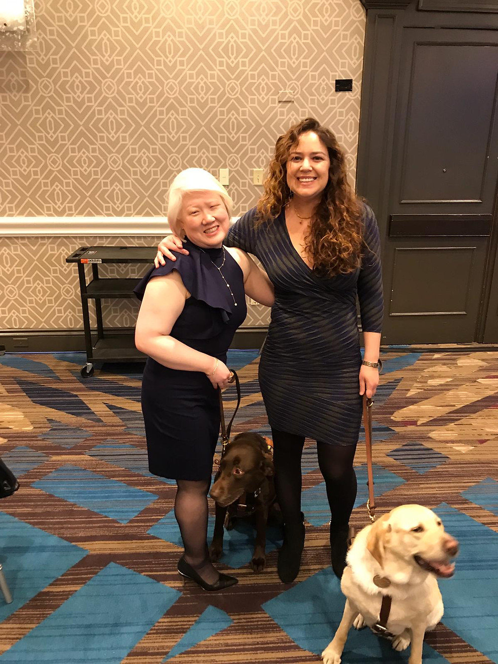 We had a great time at the American Foundation for the Blind's Helen Keller Achievement Award dinner before the start of the AFB conference. Kristin and Zoe are standing next to Dr. Stephanie Hurst DeLuca and Zoe's bestie, her chocolate lab Seeing Eye Dog Karra. Zoe looks very excited to be at the event!