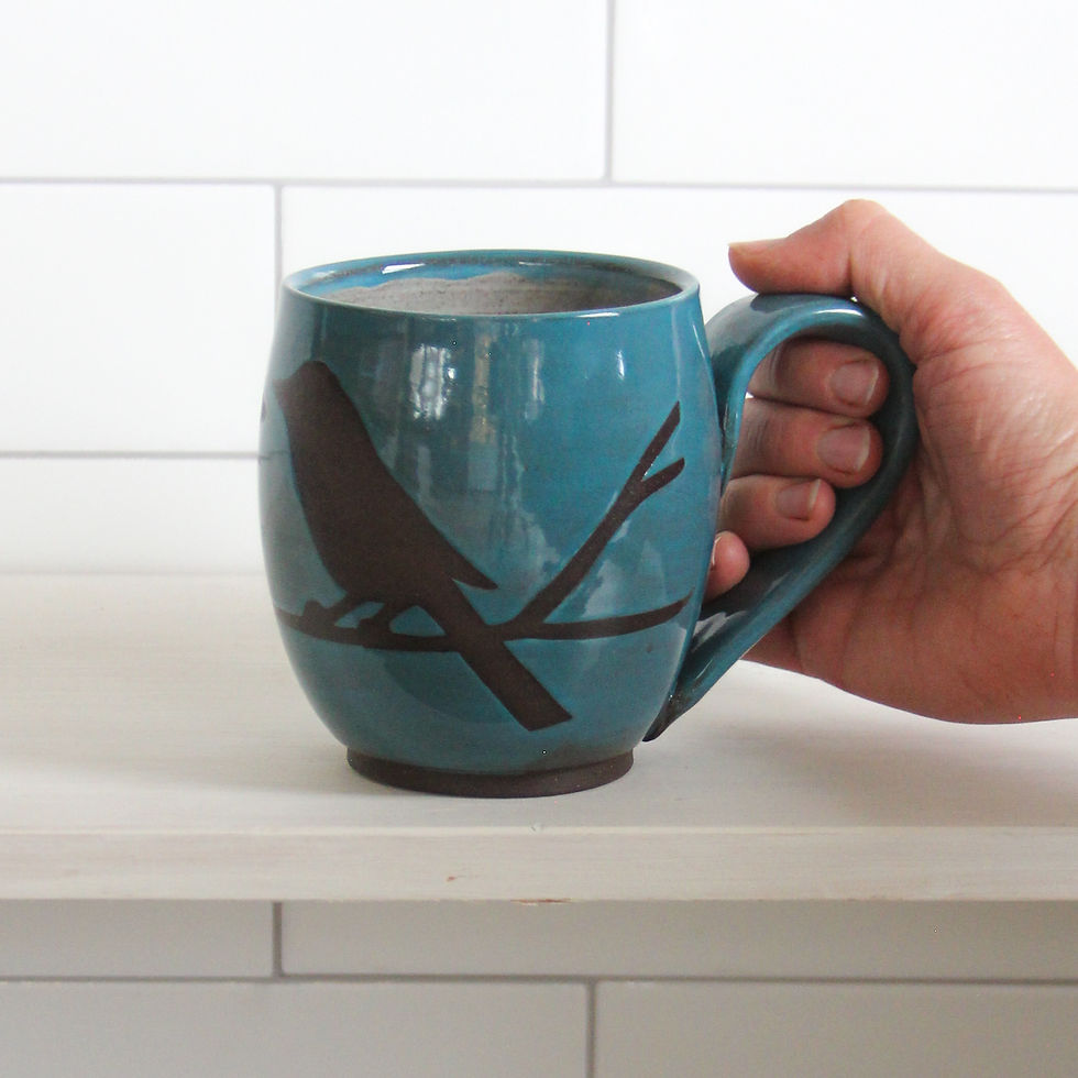 Thumbnail: 14oz Bird Mug, Antique White, w Seafoam Green  interior
