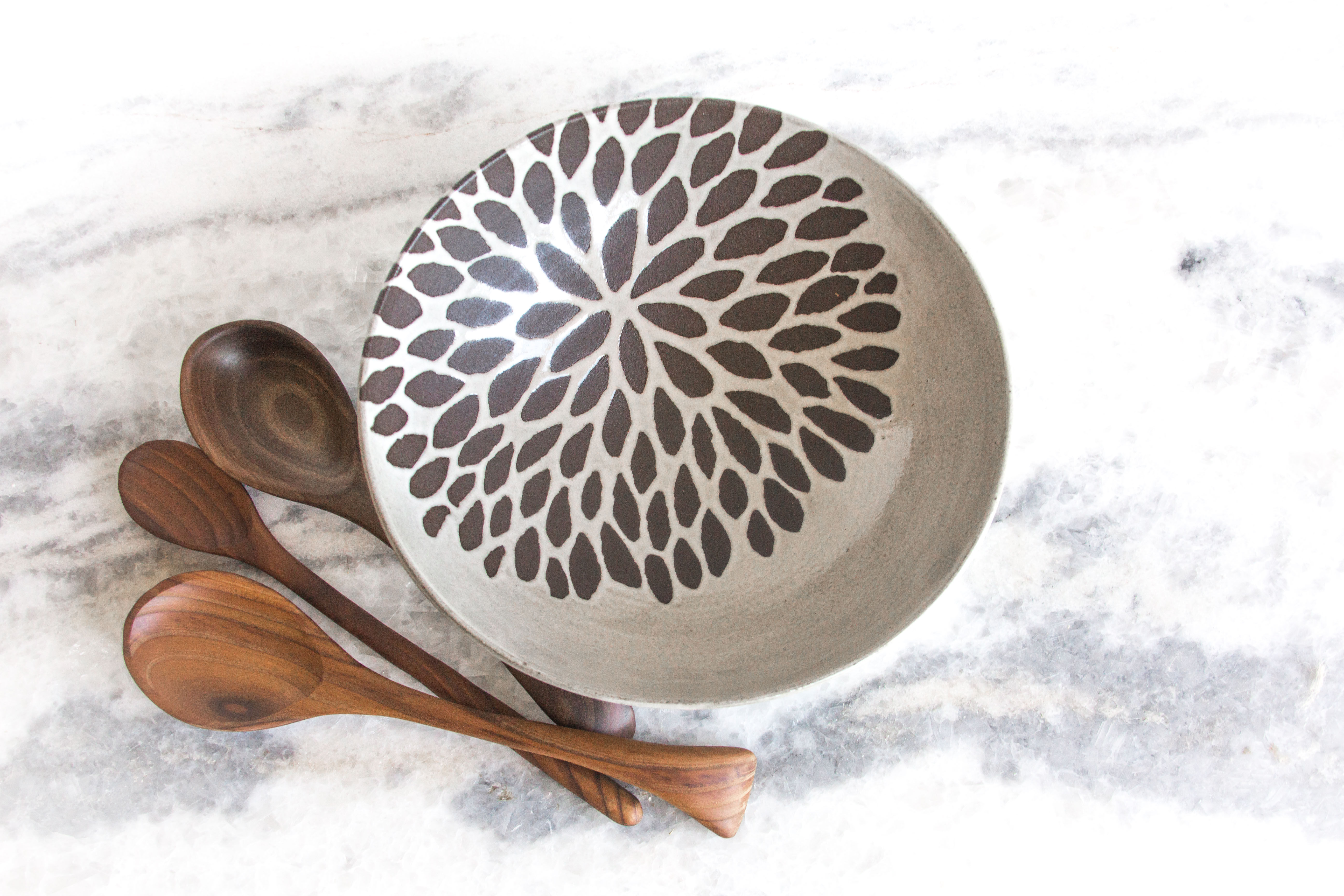 Chrysanthemum Serving Bowl, 12" wide, Antique White