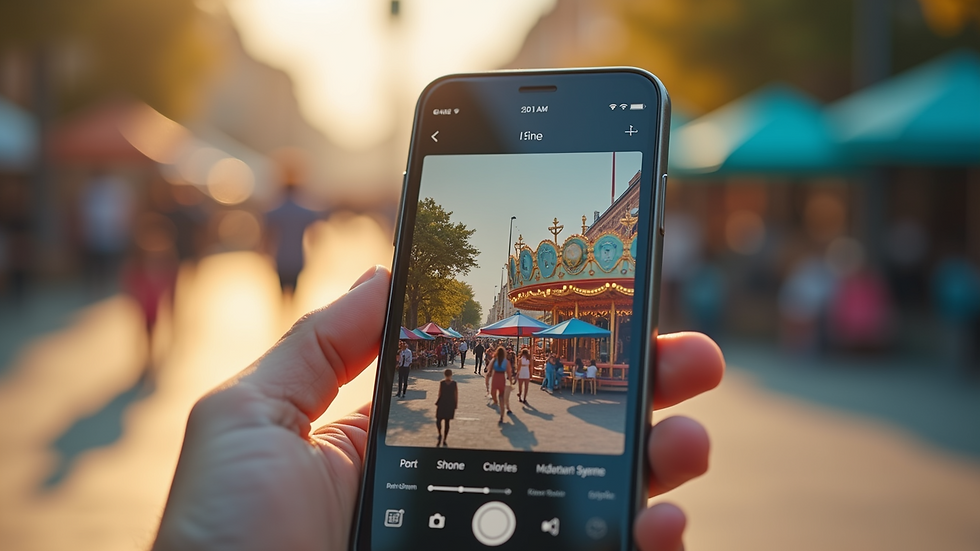 Close-up view of a smartphone displaying a colorful carousel ad for summer clothing