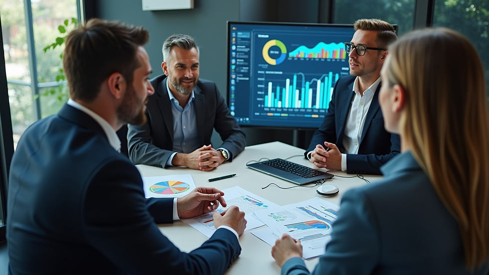 High angle view of a digital marketing team discussing campaign results
