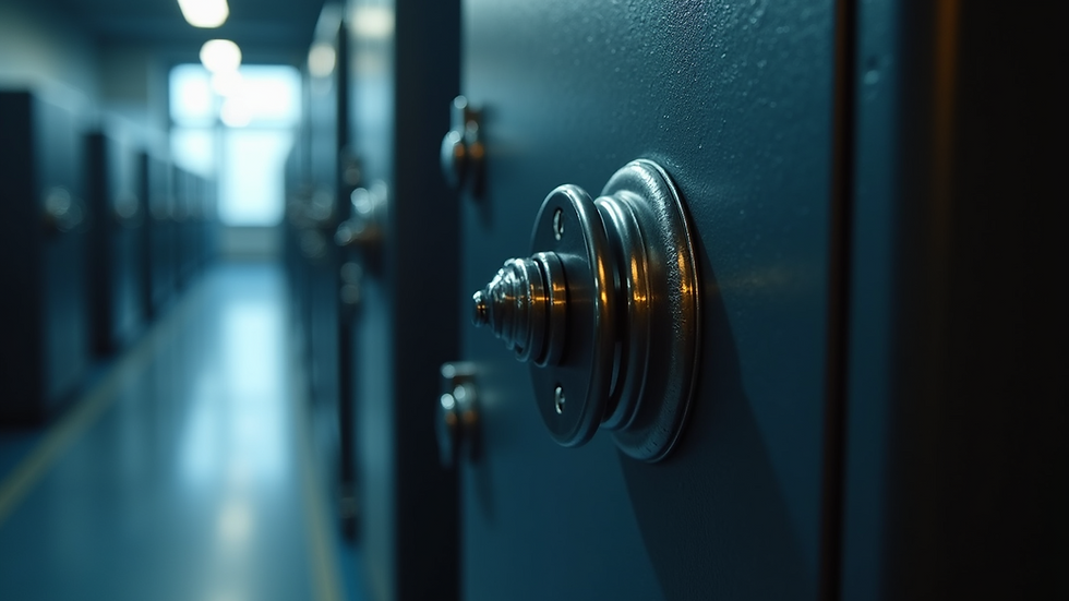 Eye-level view of a locked safe to symbolize data protection