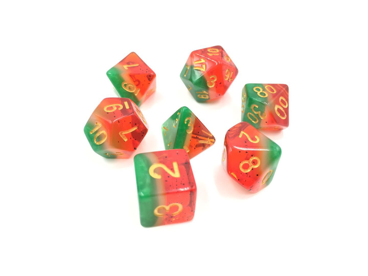 set of 7 Watermelon color dice set
