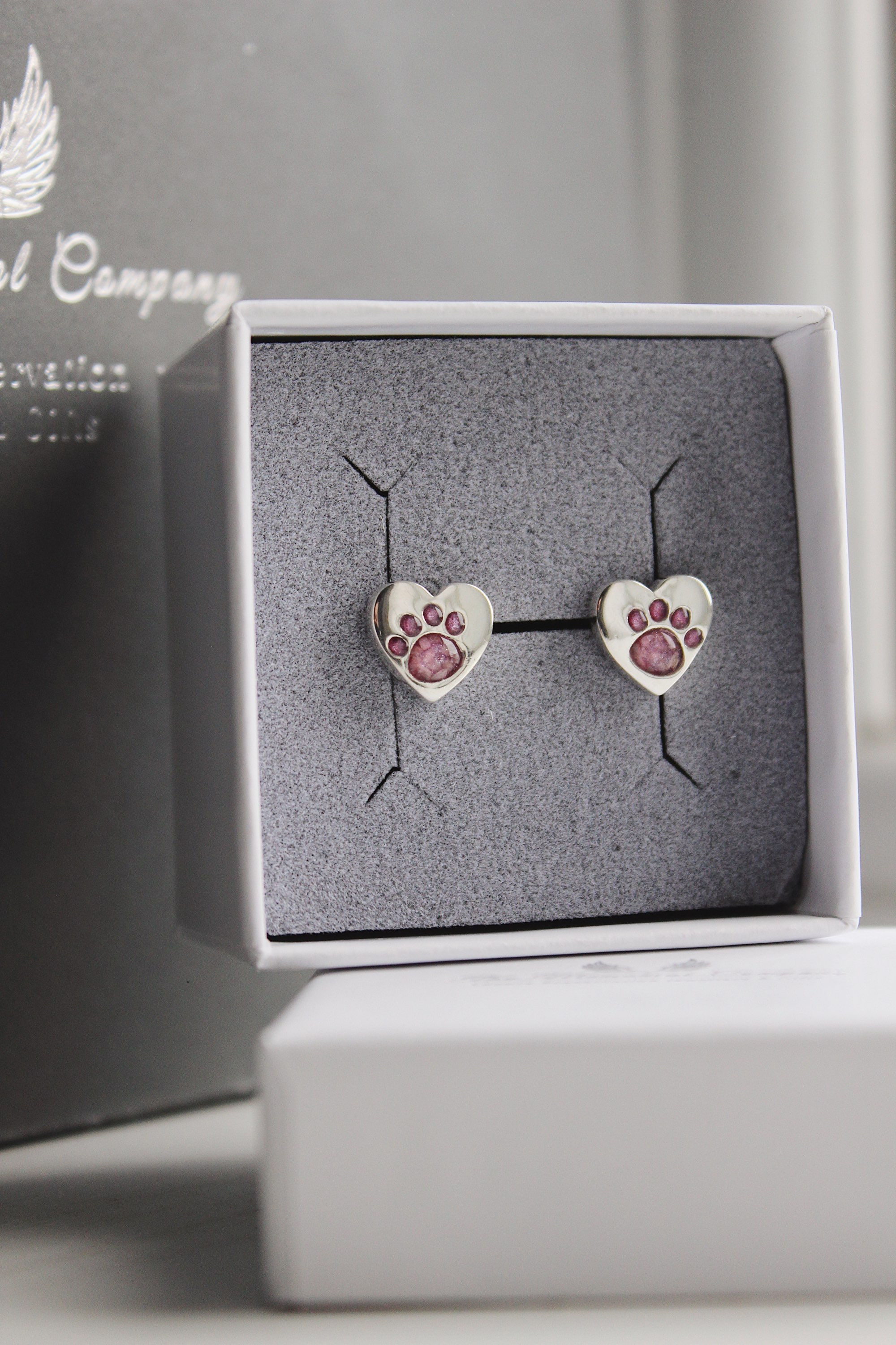 Paw Print Heart Stud Earrings