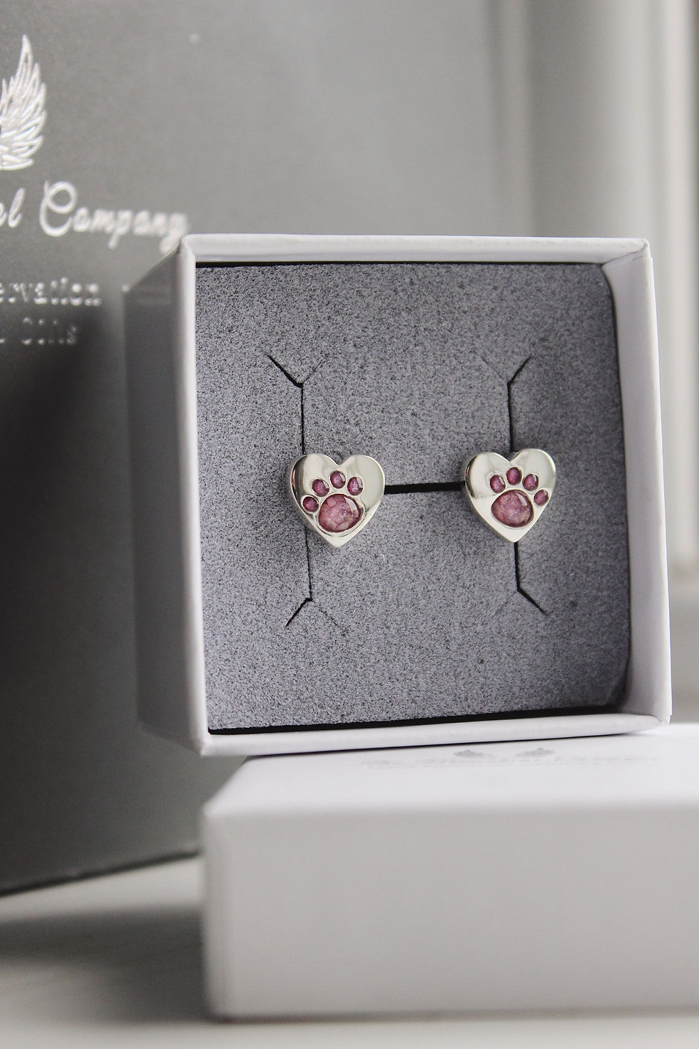 Paw Print Heart Stud Earrings