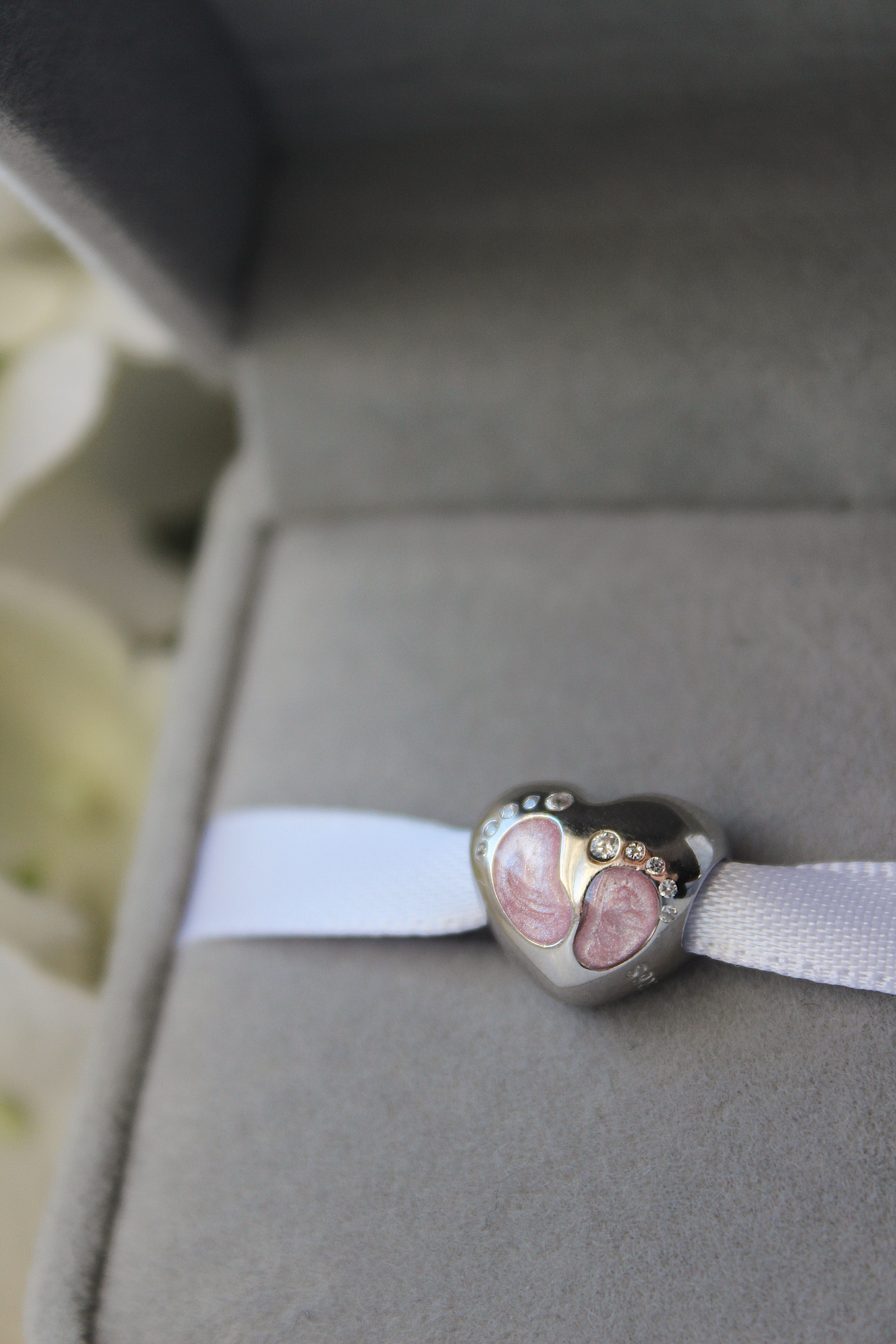 Heart CZ Foot Print Bracelet Charm