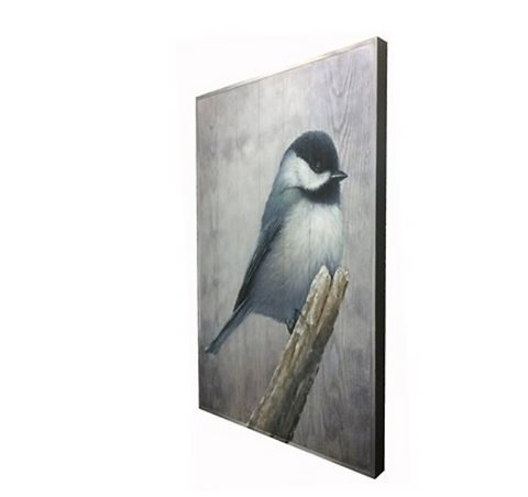 Chickadee Resting On Branch Large Oil Painting On Wood Nature S