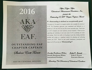 Certificate of outstanding Educational Advancement Foundation Chapter Captain Service