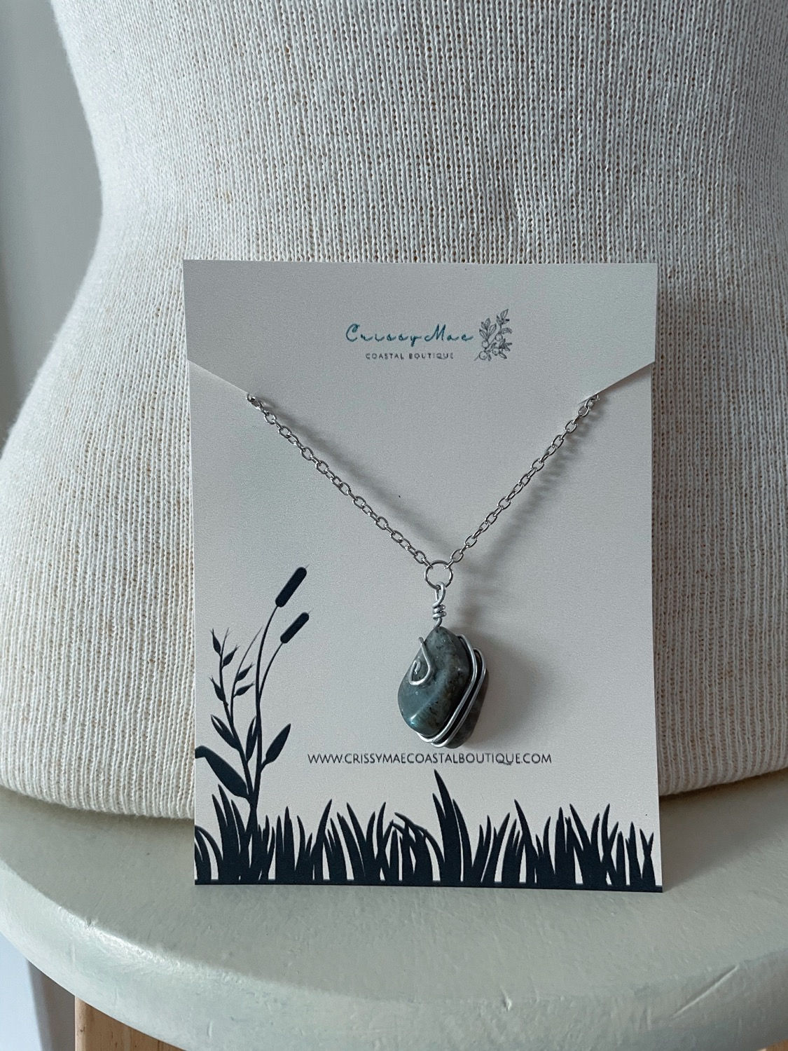 Labradorite Wire Wrapped  Crystal Necklace