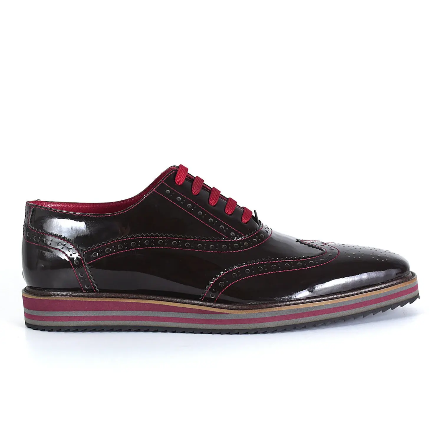 Patent Burgundy Leather Casual Brogue Shoes