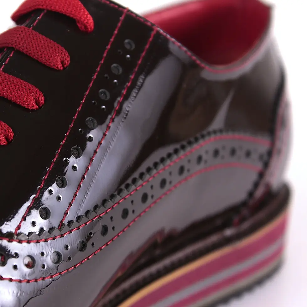 Thumbnail: Patent Burgundy Leather Casual Brogue Shoes