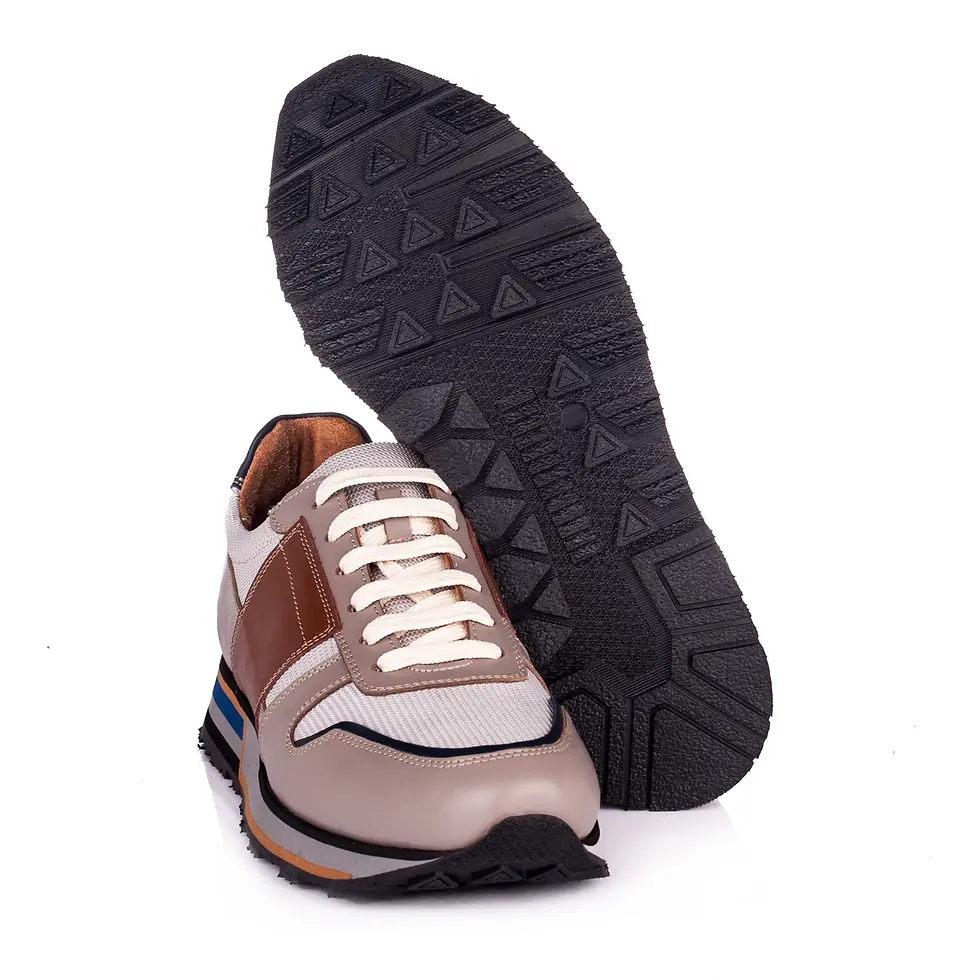 Миниатюра: Brown Beige Blue Casual Sneakers in Leather and Sustainable Fabric