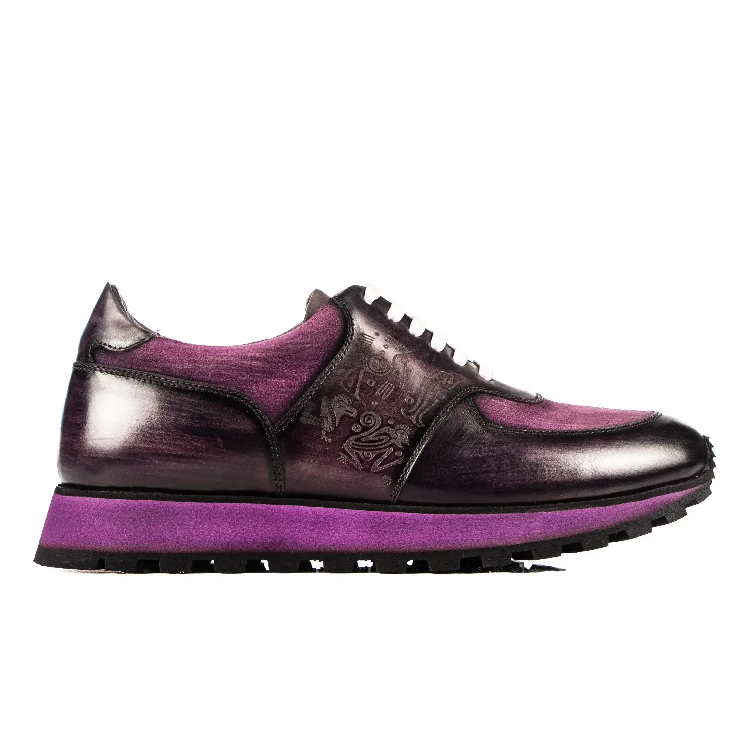 Lasered Purple Patina Genuine Leather Eva Sole Sneakers