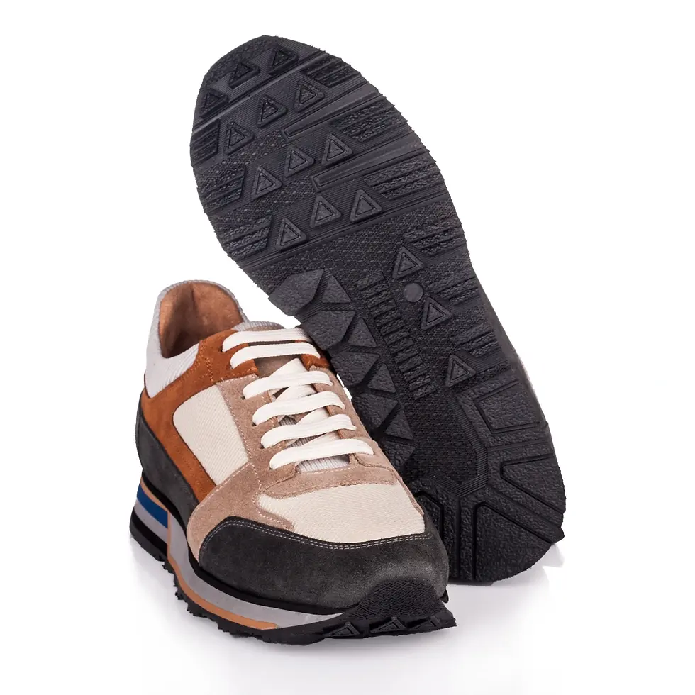 Миниатюра: Tan Tobacco Grey Casual Sneakers in Leather and Velvet