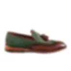 Green Suede and Tobacco Leather Tassel Loafers