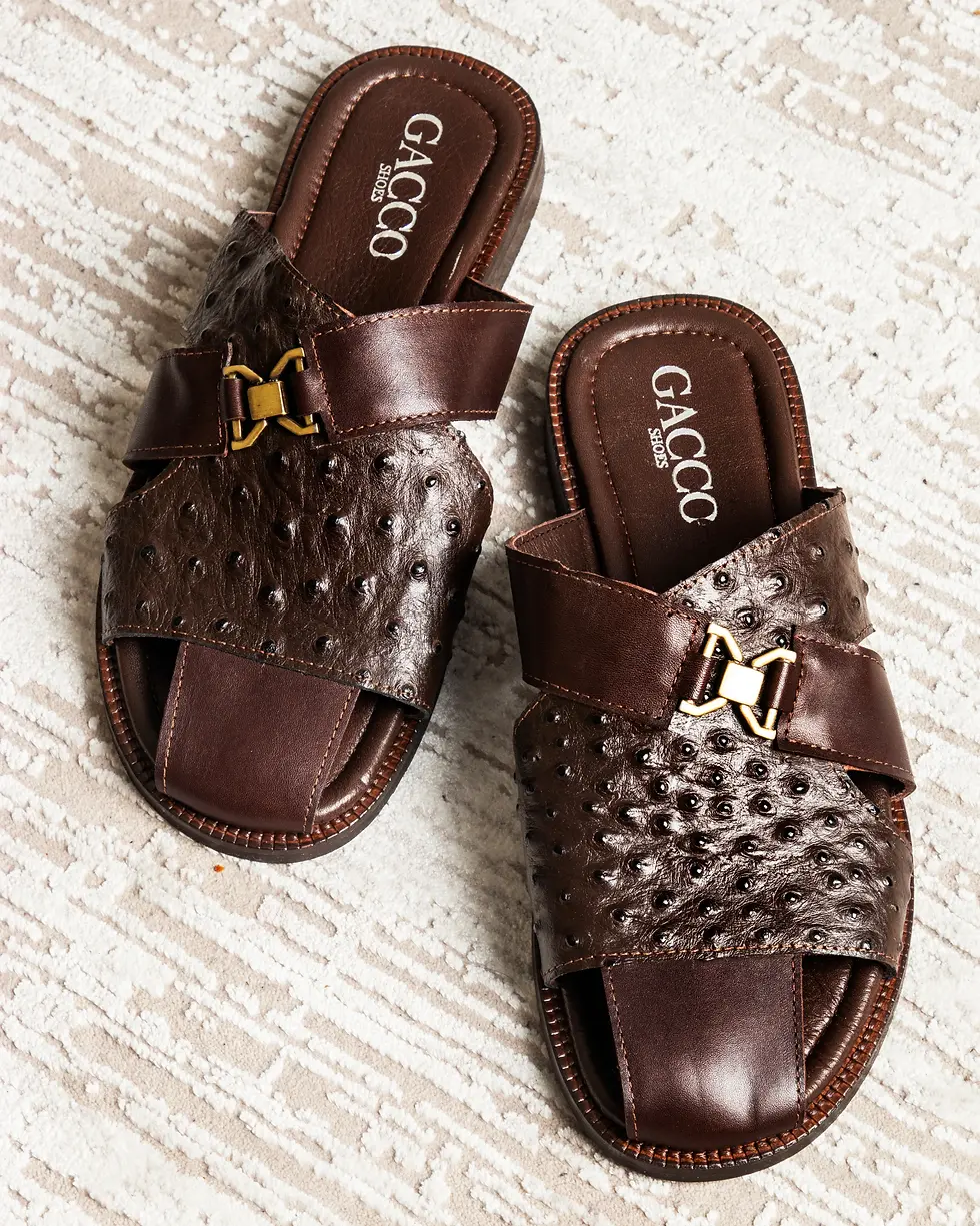 Миниатюра: Brown Ostrich Leather Sole Slippers