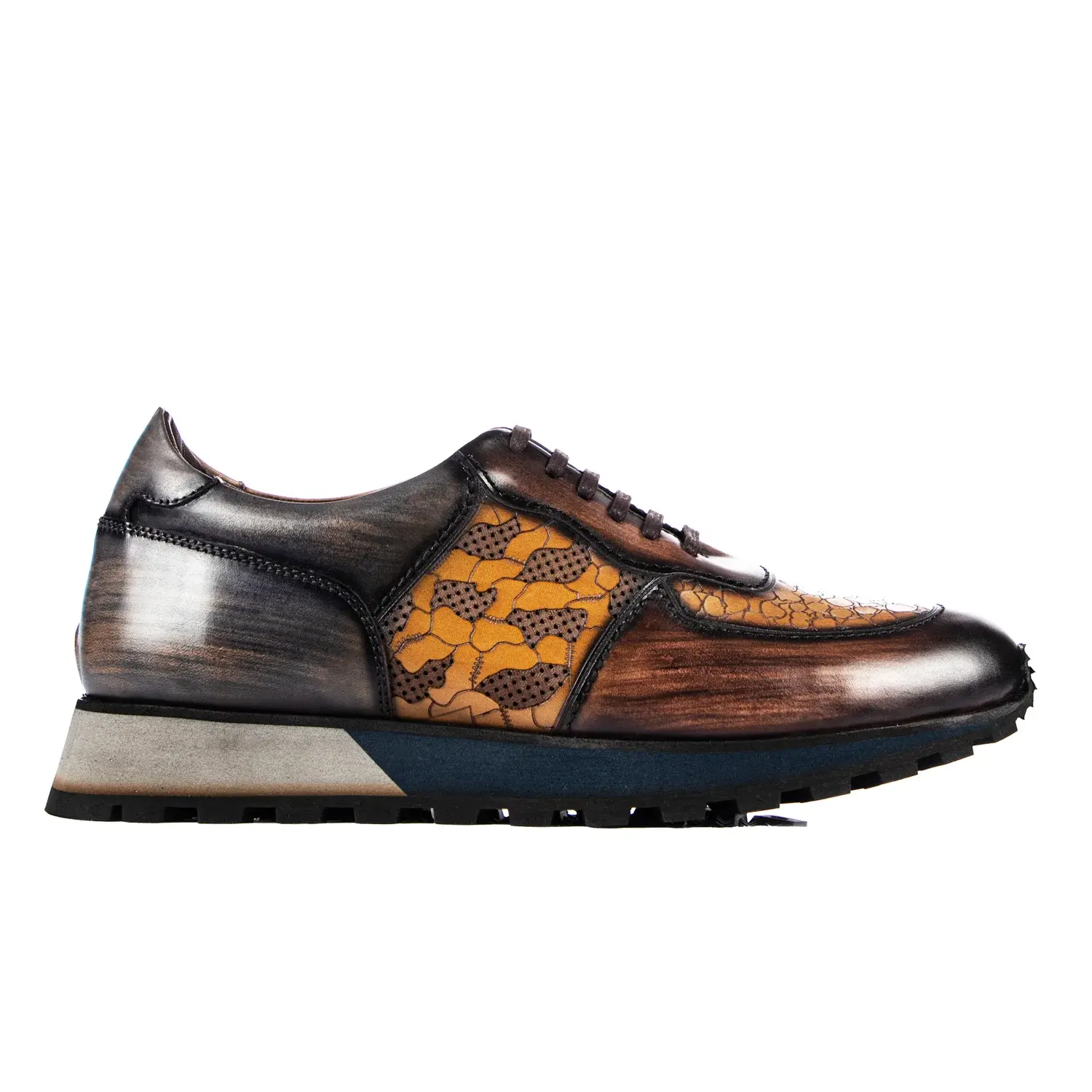 Lasered Genuine Leather Eva Sole Patina Sneakers