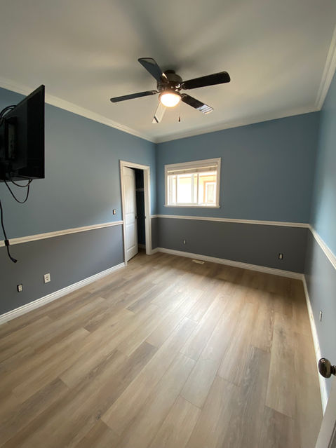 painted walls and ceiling, new floors installed