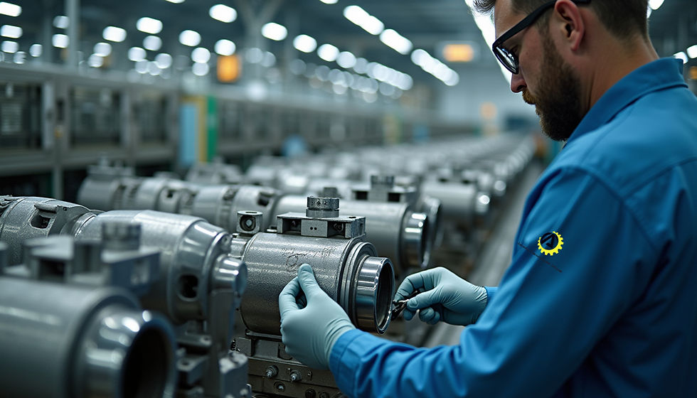 High angle view of aircraft parts being inspected in a quality control facility