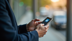 A person engaging with LinkedIn content on a smartphone.