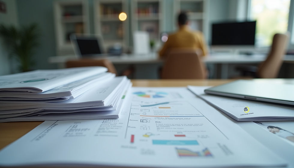 Close-up of a manager’s desk with a mix of technical manuals and leadership books