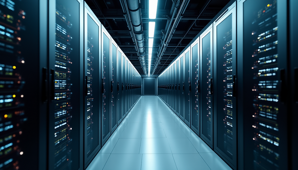 Modern data center filled with rows of servers and advanced technology