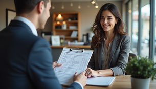 Bank representative helping a customer with financial documents