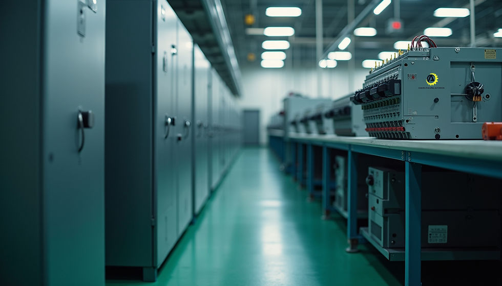 High angle view of electrical circuit breaker testing bench in operation