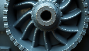 Close-up of pump impeller with cavitation damage