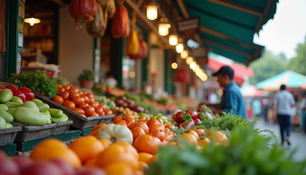 Farmer selling fresh vegetables at a local market stand