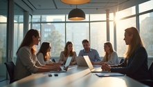 Team collaboration in a bright office space